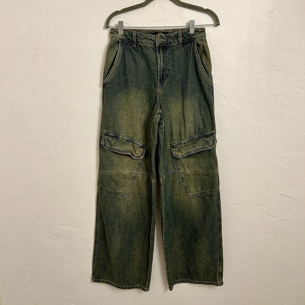 AFRM Wynn Wide Leg Cargo Jeans Medium Wash Size 25 Streetwear Utility Snap